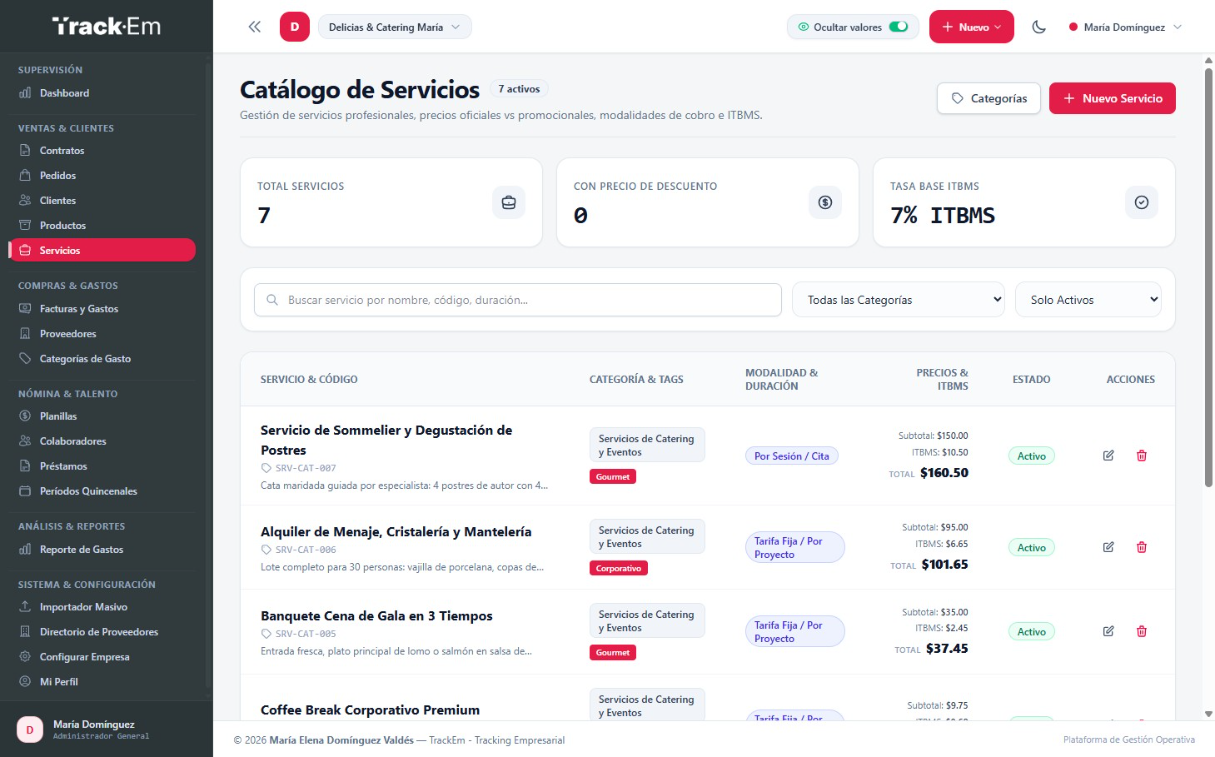 Catalogo de servicios y facturacion agil en Panama